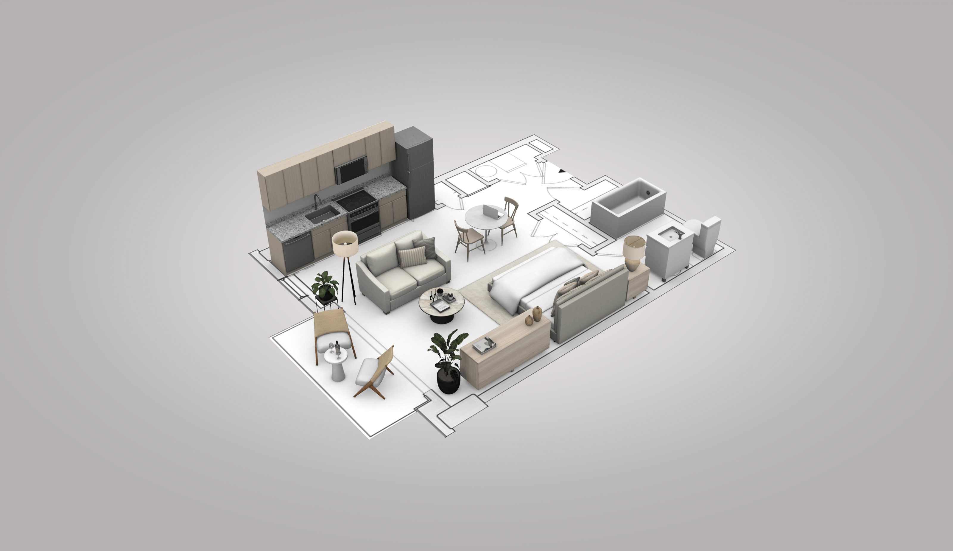 Floor plan for studio, 1 bath, 500 sqft